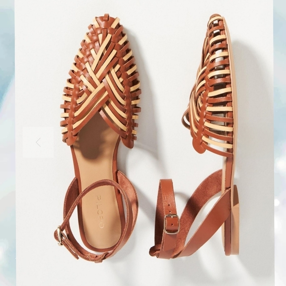 Pilcro Woven Leather Ankle Strap Sandals